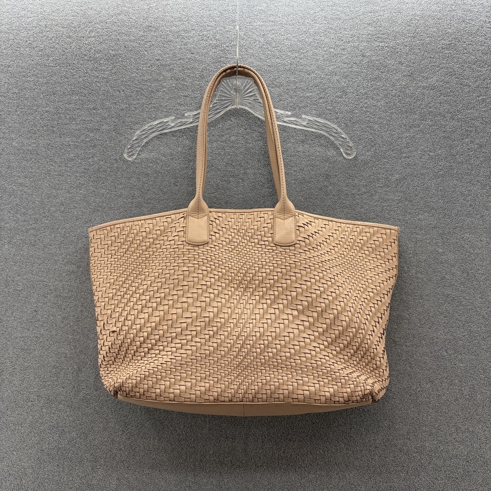 Cole Haan Tote Bag Womens Large Beige Woven Leather Shoulder Bag Travel Laptop